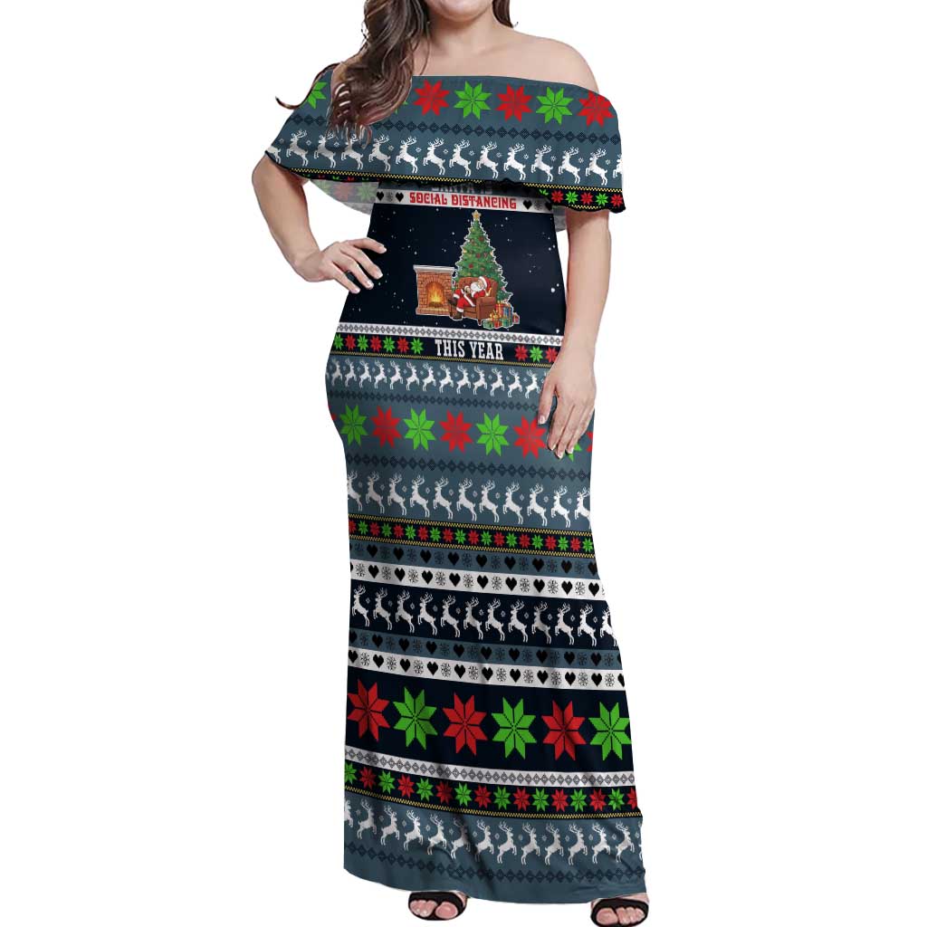 Sorry Kids Santa Is Social Distancing This Year Christmas Off Shoulder Maxi Dress Xmas Holiday Patterns - Wonder Print Shop