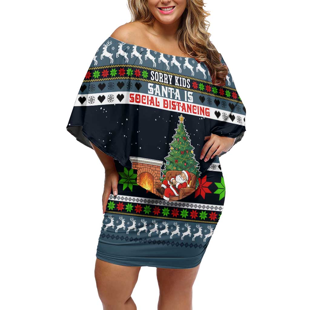 Sorry Kids Santa Is Social Distancing This Year Christmas Off Shoulder Short Dress Xmas Holiday Patterns - Wonder Print Shop