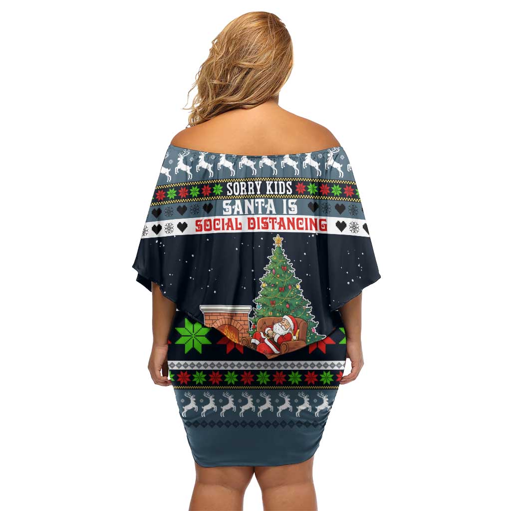 Sorry Kids Santa Is Social Distancing This Year Christmas Off Shoulder Short Dress Xmas Holiday Patterns - Wonder Print Shop