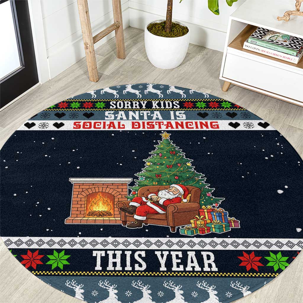 Sorry Kids Santa Is Social Distancing This Year Christmas Round Carpet Xmas Holiday Patterns - Wonder Print Shop