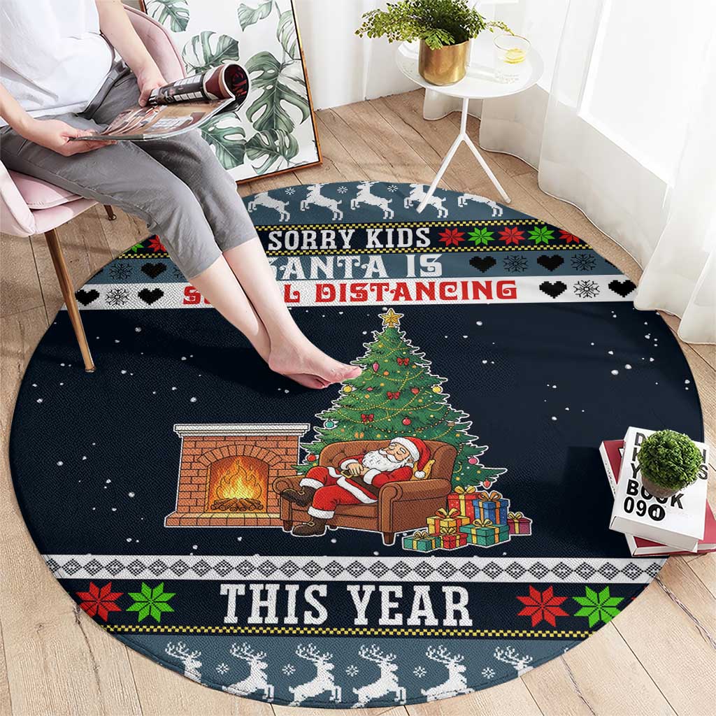Sorry Kids Santa Is Social Distancing This Year Christmas Round Carpet Xmas Holiday Patterns - Wonder Print Shop