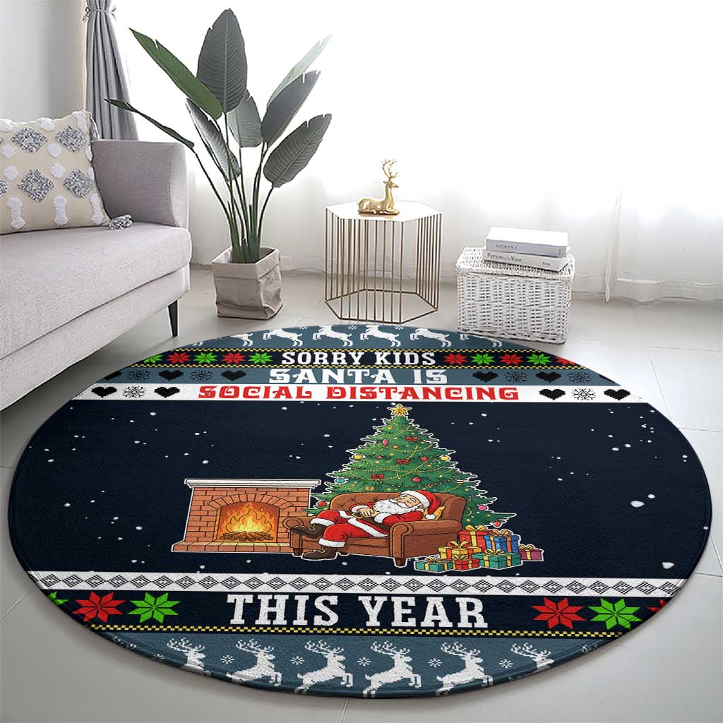 Sorry Kids Santa Is Social Distancing This Year Christmas Round Carpet Xmas Holiday Patterns - Wonder Print Shop