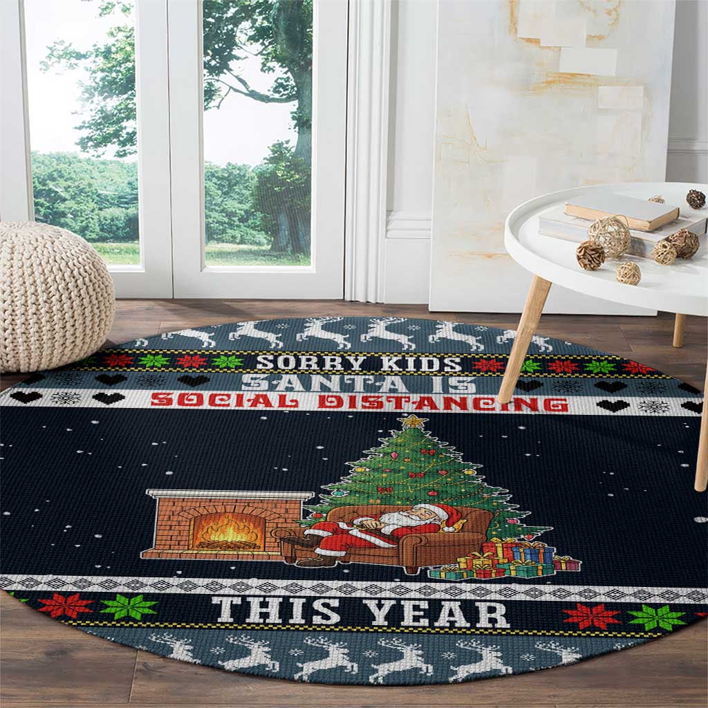 Sorry Kids Santa Is Social Distancing This Year Christmas Round Carpet Xmas Holiday Patterns - Wonder Print Shop