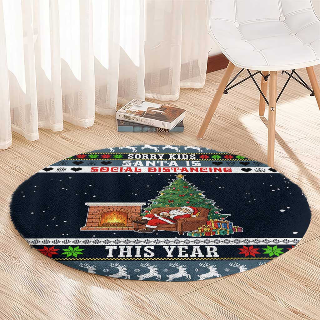 Sorry Kids Santa Is Social Distancing This Year Christmas Round Carpet Xmas Holiday Patterns - Wonder Print Shop