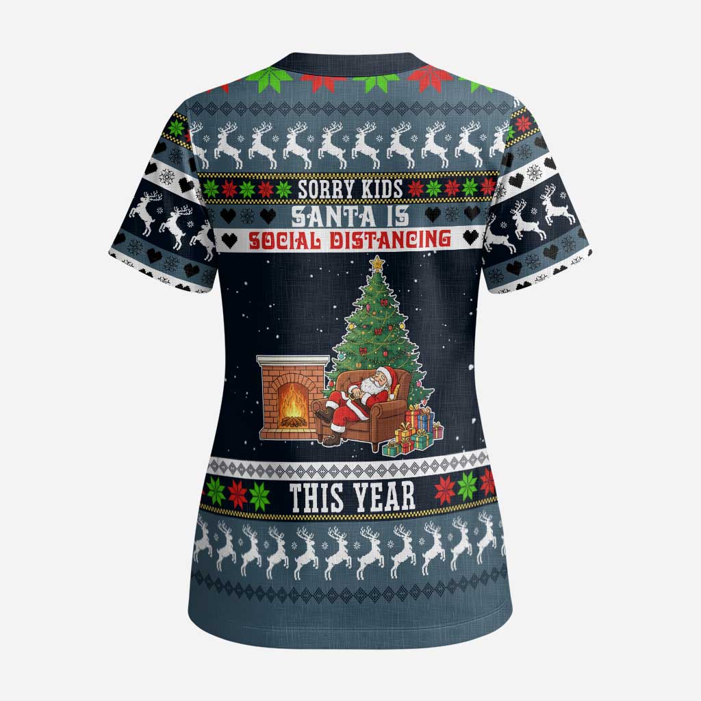 Sorry Kids Santa Is Social Distancing This Year Christmas Scrub Top Xmas Holiday Patterns - Wonder Print Shop