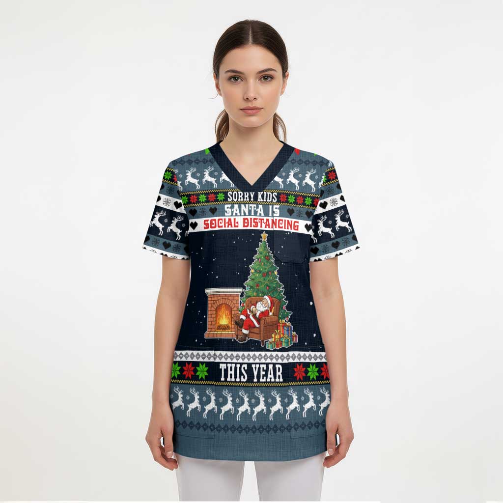 Sorry Kids Santa Is Social Distancing This Year Christmas Scrub Top Xmas Holiday Patterns - Wonder Print Shop