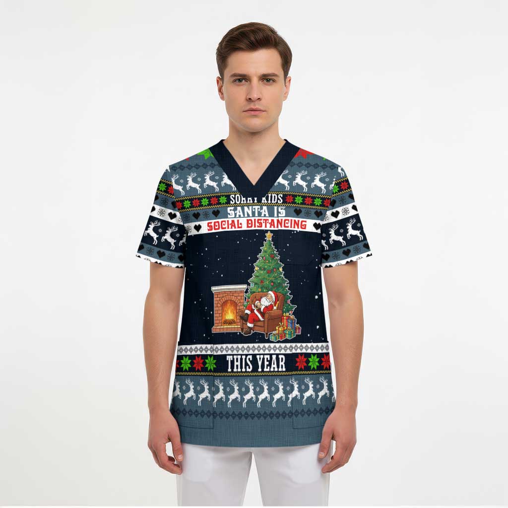 Sorry Kids Santa Is Social Distancing This Year Christmas Scrub Top Xmas Holiday Patterns - Wonder Print Shop