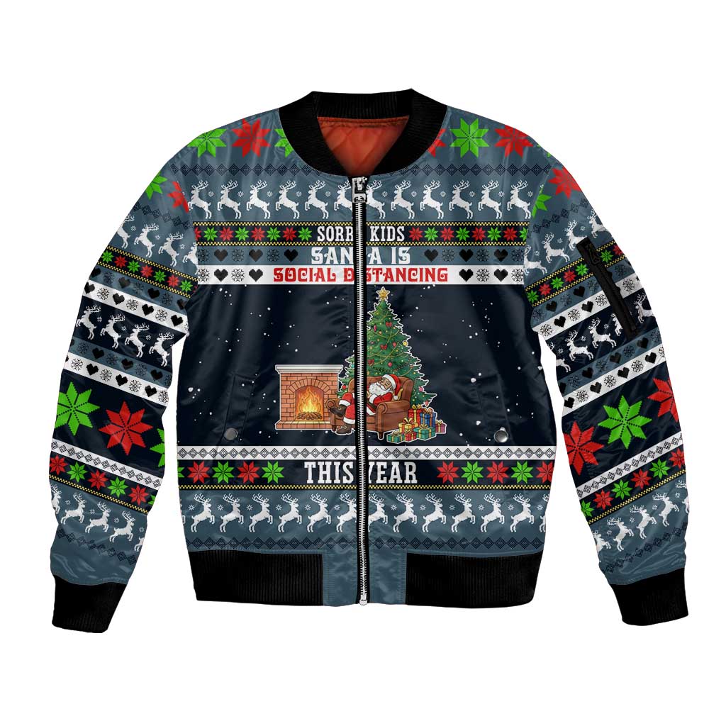 Sorry Kids Santa Is Social Distancing This Year Christmas Sleeve Zip Bomber Jacket Xmas Holiday Patterns - Wonder Print Shop