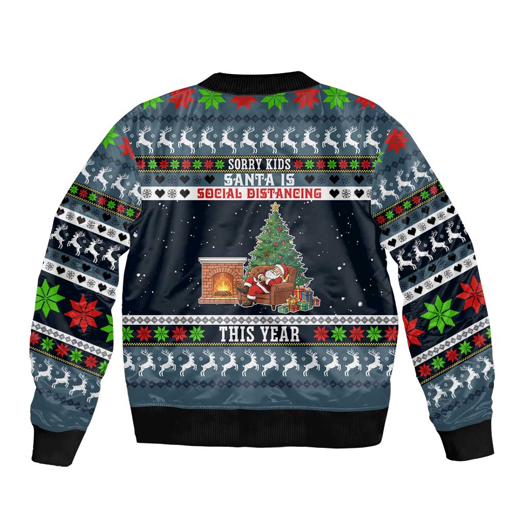 Sorry Kids Santa Is Social Distancing This Year Christmas Sleeve Zip Bomber Jacket Xmas Holiday Patterns - Wonder Print Shop