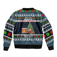 Sorry Kids Santa Is Social Distancing This Year Christmas Sleeve Zip Bomber Jacket Xmas Holiday Patterns - Wonder Print Shop
