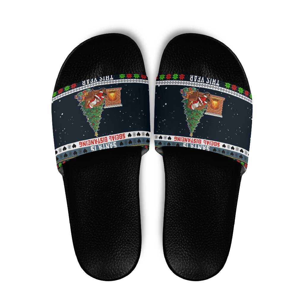 Sorry Kids Santa Is Social Distancing This Year Christmas Slide Sandals Xmas Holiday Patterns - Wonder Print Shop