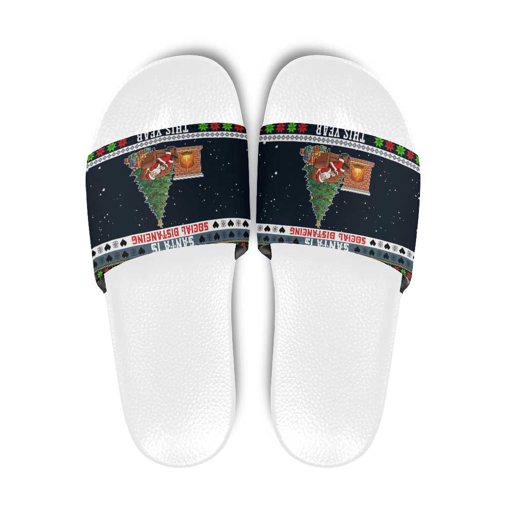 Sorry Kids Santa Is Social Distancing This Year Christmas Slide Sandals Xmas Holiday Patterns - Wonder Print Shop