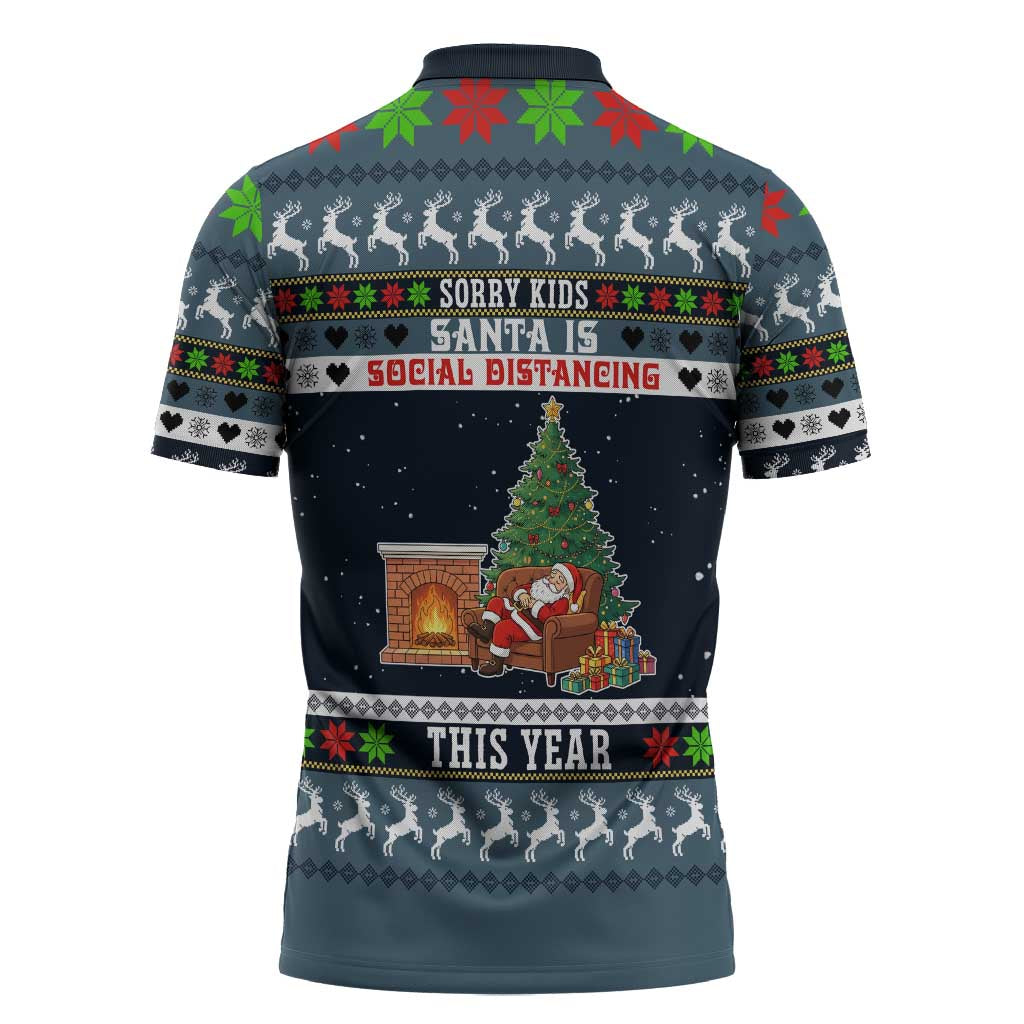 Sorry Kids Santa Is Social Distancing This Year Christmas Zipper Polo Shirt Xmas Holiday Patterns - Wonder Print Shop