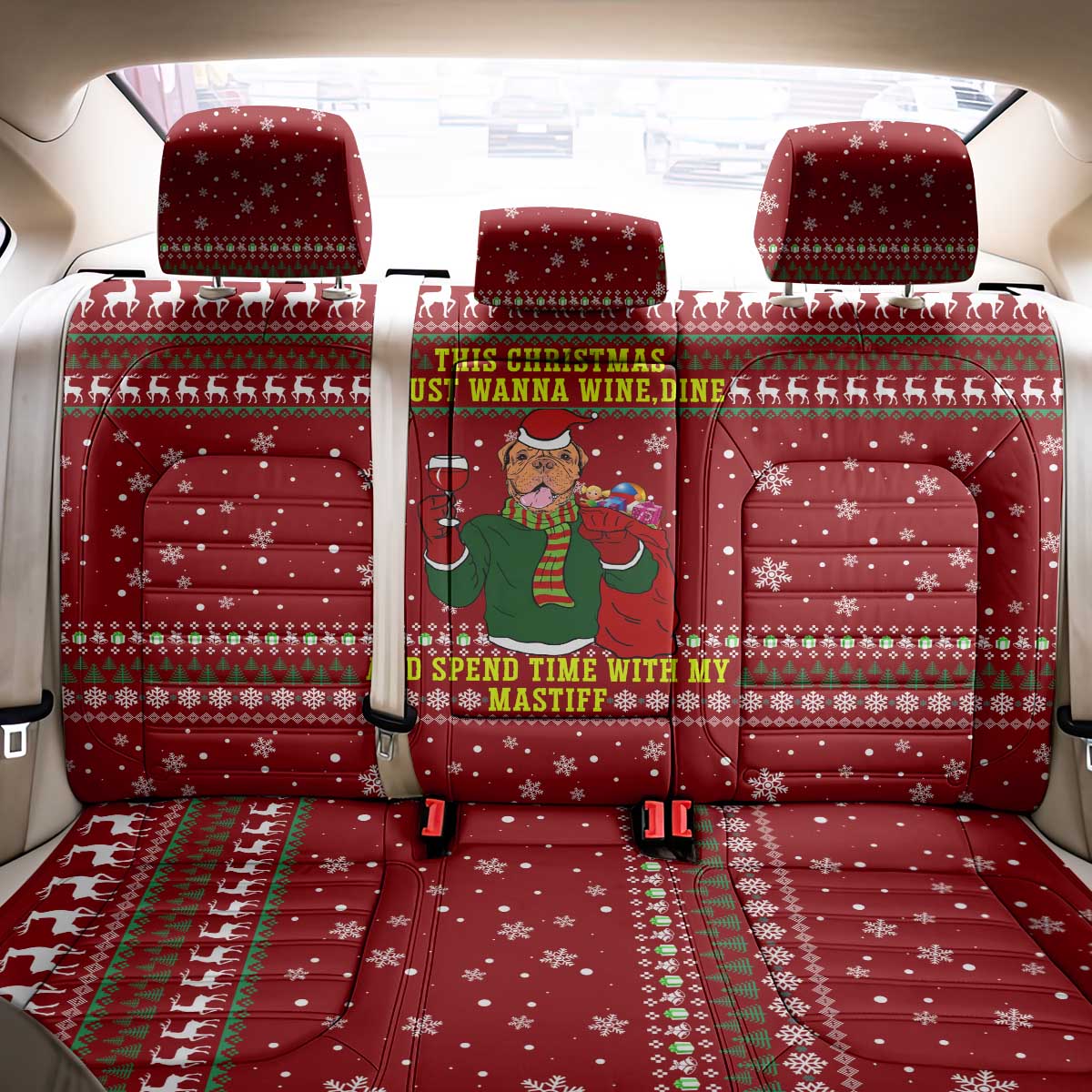 Spend Time With My Mastiff Christmas Back Car Seat Cover Xmas Holiday Patterns - Wonder Print Shop