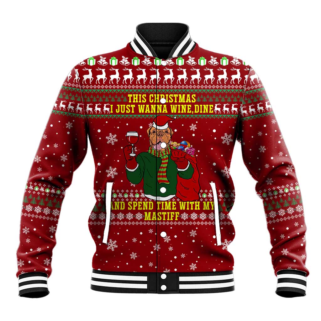 Spend Time With My Mastiff Christmas Baseball Jacket Xmas Holiday Patterns - Wonder Print Shop