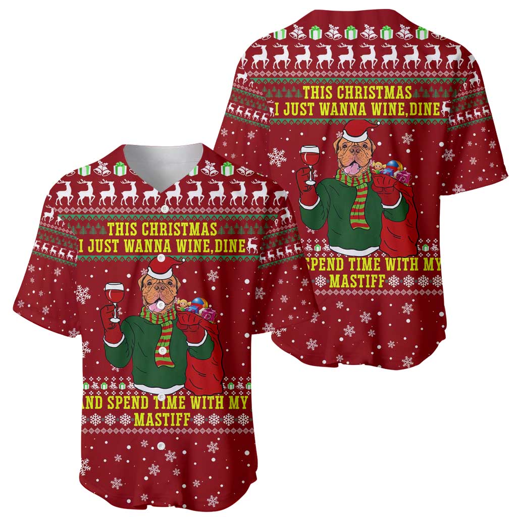 Spend Time With My Mastiff Christmas Baseball Jersey Xmas Holiday Patterns - Wonder Print Shop