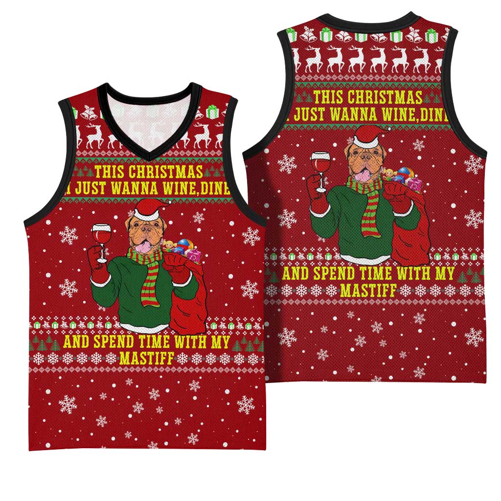 Spend Time With My Mastiff Christmas Basketball Jersey Xmas Holiday Patterns - Wonder Print Shop