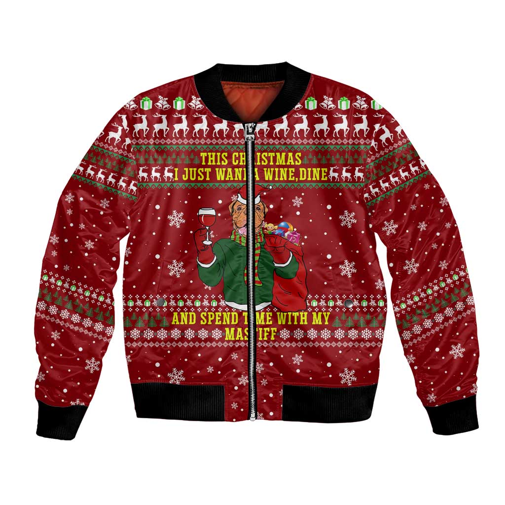 Spend Time With My Mastiff Christmas Bomber Jacket Xmas Holiday Patterns - Wonder Print Shop