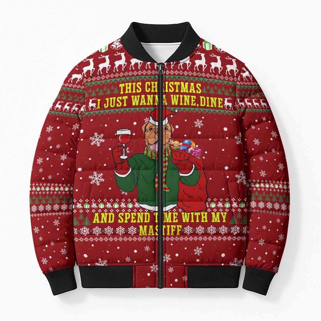 Spend Time With My Mastiff Christmas Bomber Puffer Jacket Xmas Holiday Patterns - Wonder Print Shop