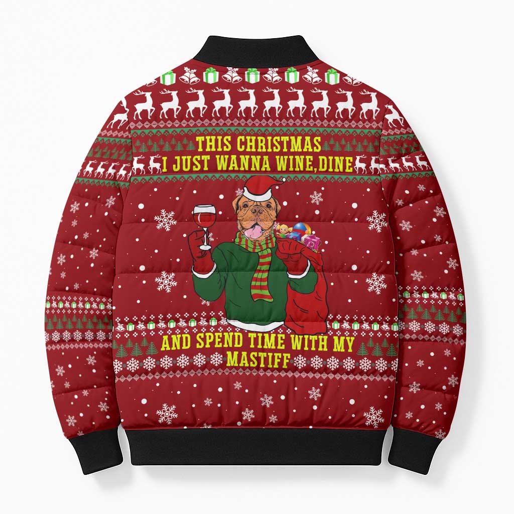 Spend Time With My Mastiff Christmas Bomber Puffer Jacket Xmas Holiday Patterns - Wonder Print Shop