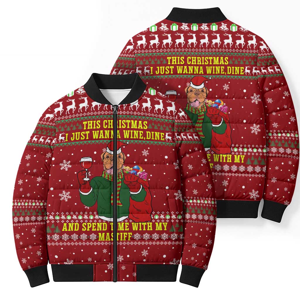 Spend Time With My Mastiff Christmas Bomber Puffer Jacket Xmas Holiday Patterns - Wonder Print Shop