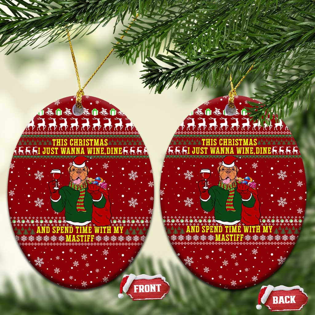 Spend Time With My Mastiff Christmas Ceramic Ornament Xmas Holiday Patterns - Wonder Print Shop