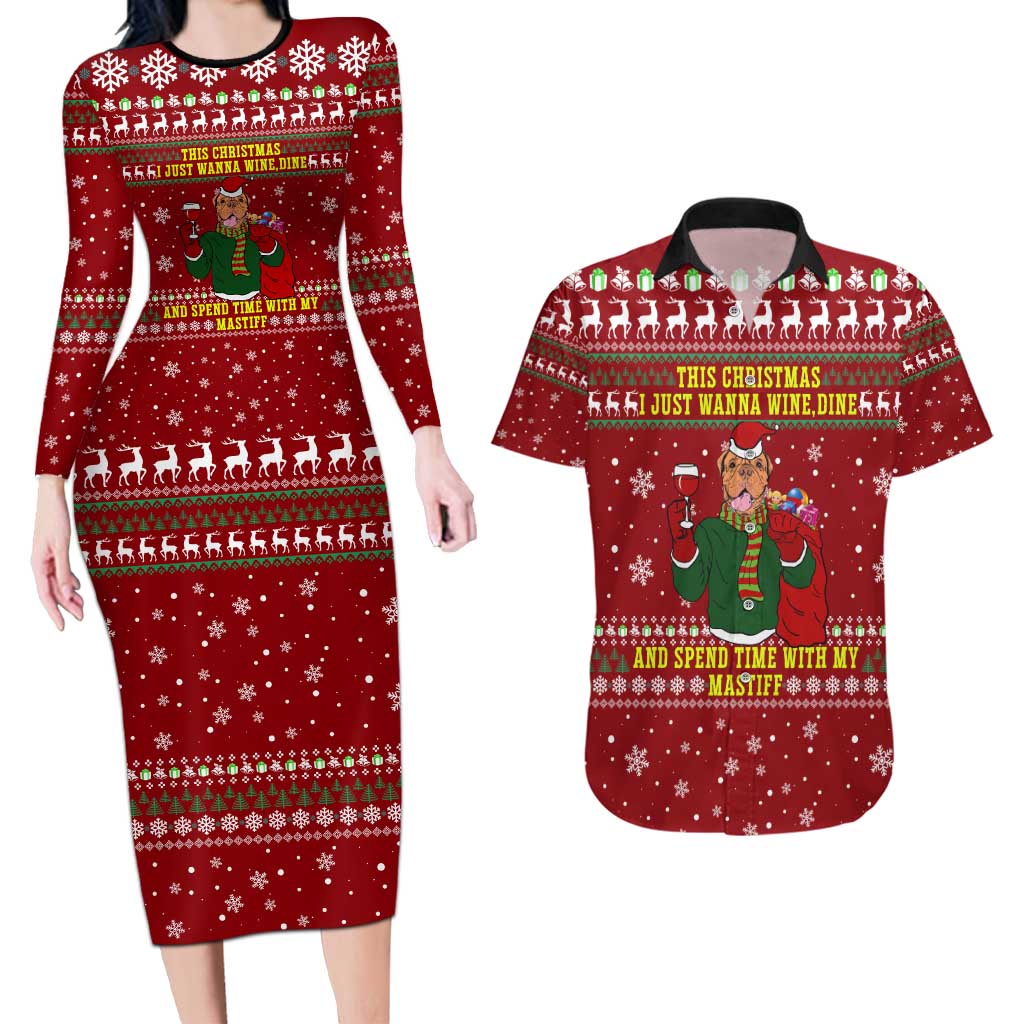 Spend Time With My Mastiff Christmas Couples Matching Long Sleeve Bodycon Dress and Hawaiian Shirt Xmas Holiday Patterns - Wonder Print Shop