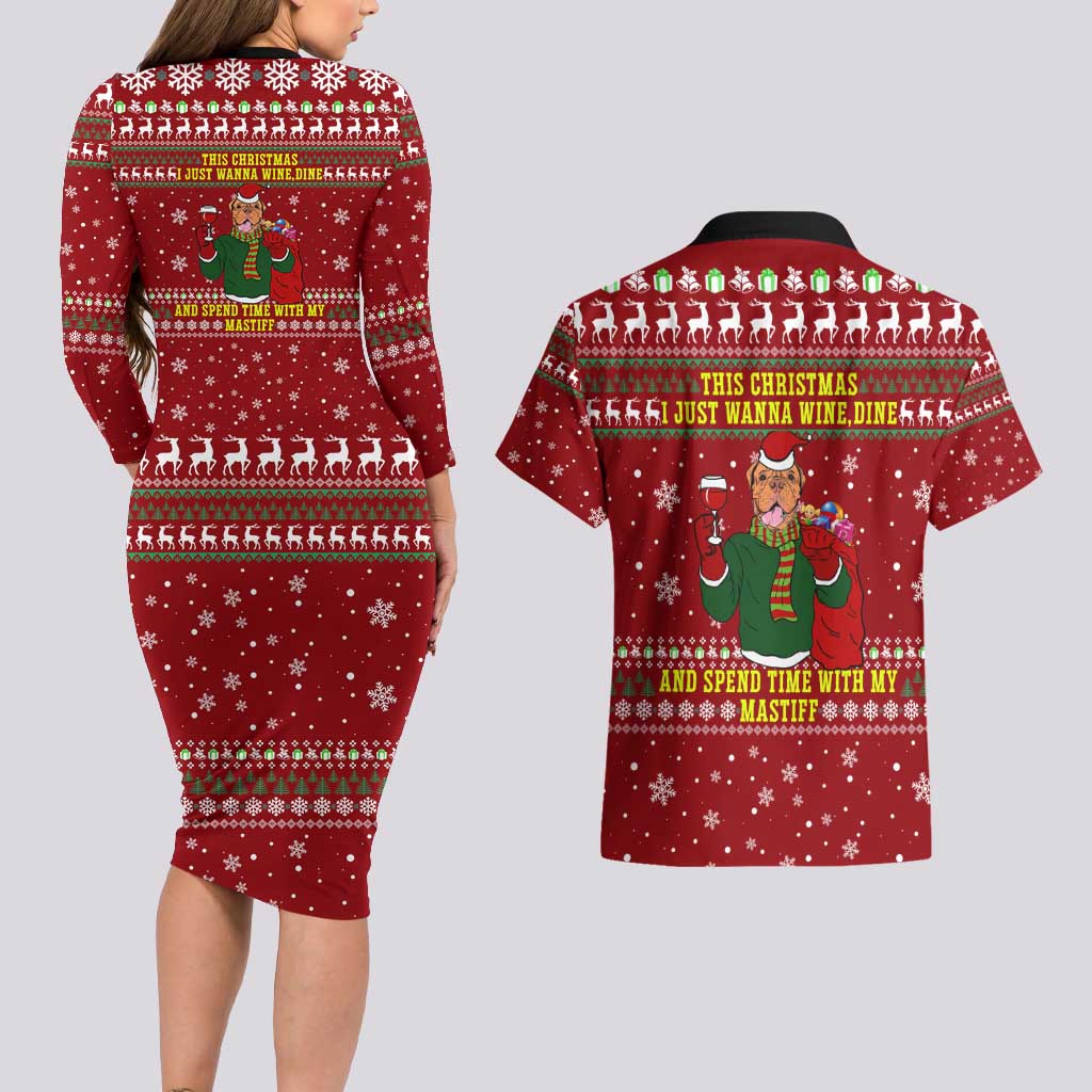Spend Time With My Mastiff Christmas Couples Matching Long Sleeve Bodycon Dress and Hawaiian Shirt Xmas Holiday Patterns - Wonder Print Shop