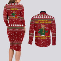 Spend Time With My Mastiff Christmas Couples Matching Long Sleeve Bodycon Dress and Long Sleeve Button Shirt Xmas Holiday Patterns - Wonder Print Shop