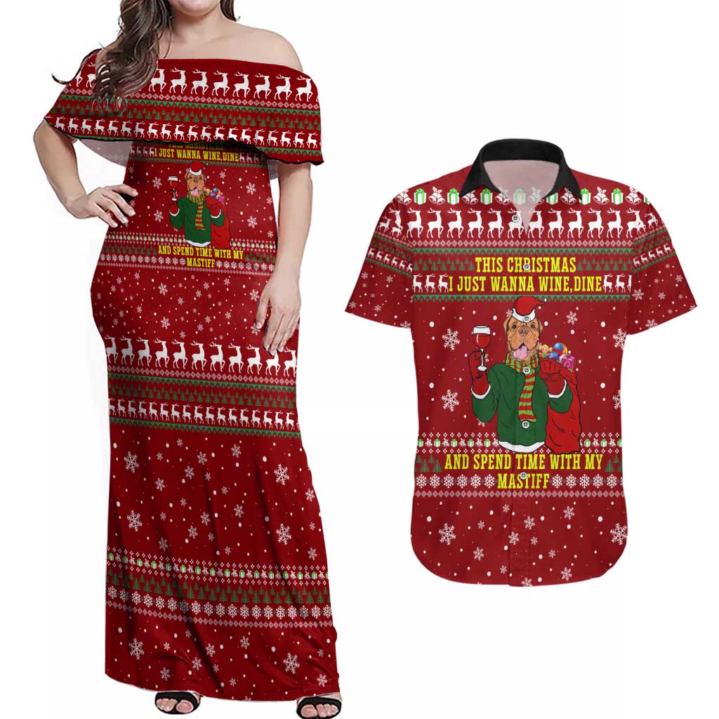 Spend Time With My Mastiff Christmas Couples Matching Off Shoulder Maxi Dress and Hawaiian Shirt Xmas Holiday Patterns - Wonder Print Shop