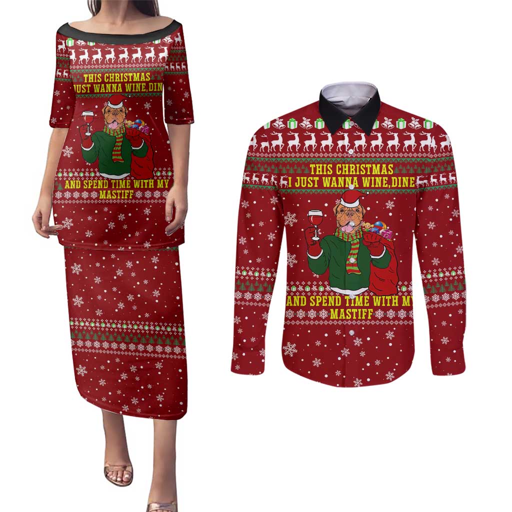 Spend Time With My Mastiff Christmas Couples Matching Puletasi and Long Sleeve Button Shirt Xmas Holiday Patterns - Wonder Print Shop