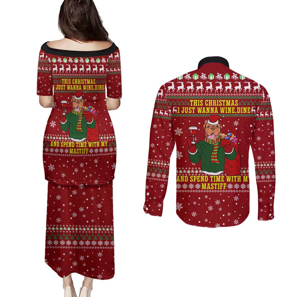 Spend Time With My Mastiff Christmas Couples Matching Puletasi and Long Sleeve Button Shirt Xmas Holiday Patterns - Wonder Print Shop