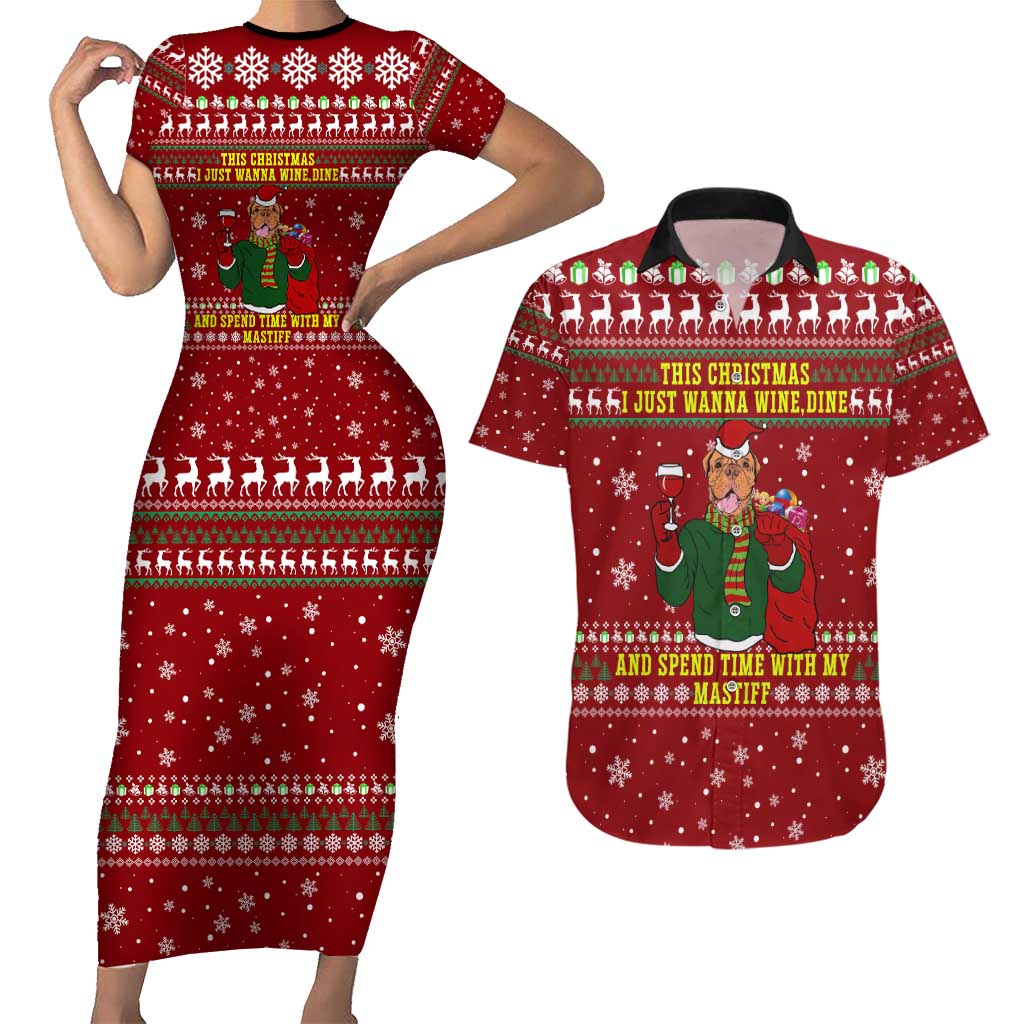 Spend Time With My Mastiff Christmas Couples Matching Short Sleeve Bodycon Dress and Hawaiian Shirt Xmas Holiday Patterns - Wonder Print Shop