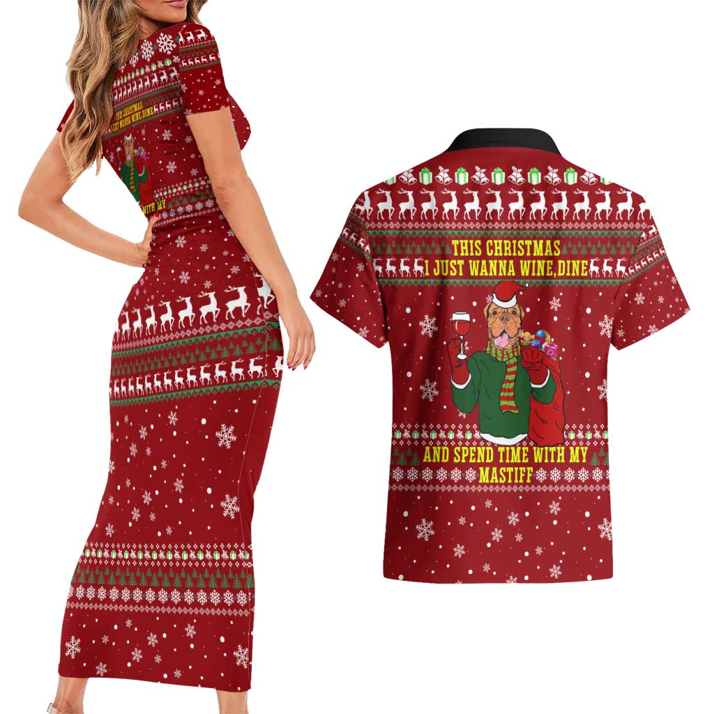 Spend Time With My Mastiff Christmas Couples Matching Short Sleeve Bodycon Dress and Hawaiian Shirt Xmas Holiday Patterns - Wonder Print Shop