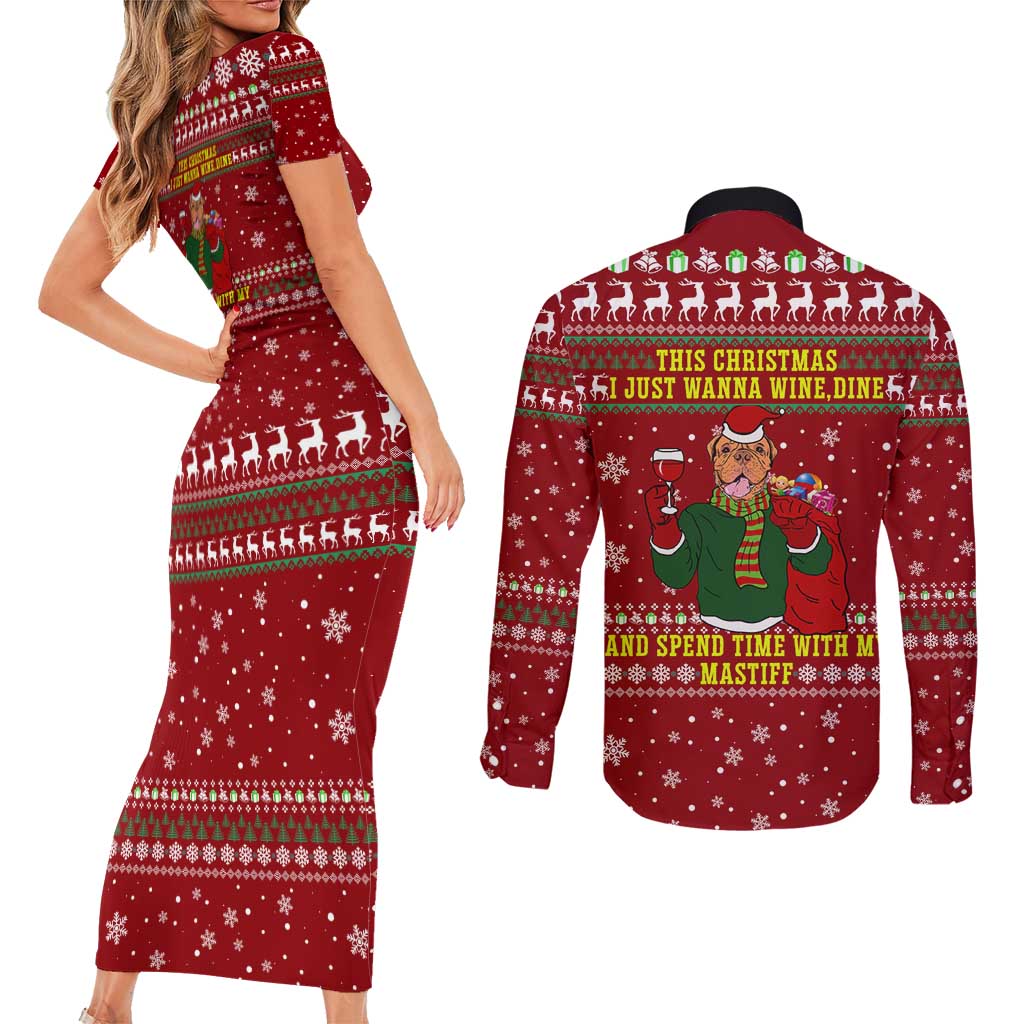 Spend Time With My Mastiff Christmas Couples Matching Short Sleeve Bodycon Dress and Long Sleeve Button Shirt Xmas Holiday Patterns - Wonder Print Shop