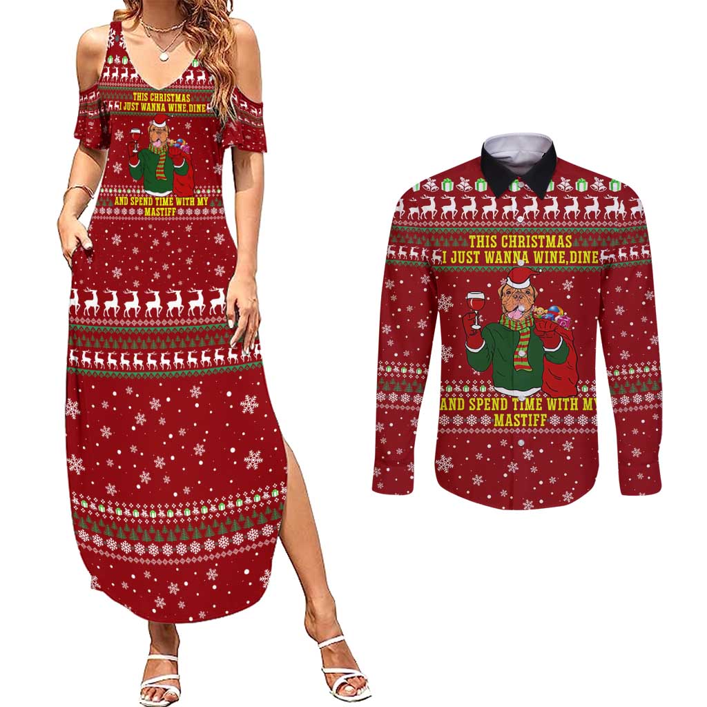 Spend Time With My Mastiff Christmas Couples Matching Summer Maxi Dress and Long Sleeve Button Shirt Xmas Holiday Patterns - Wonder Print Shop