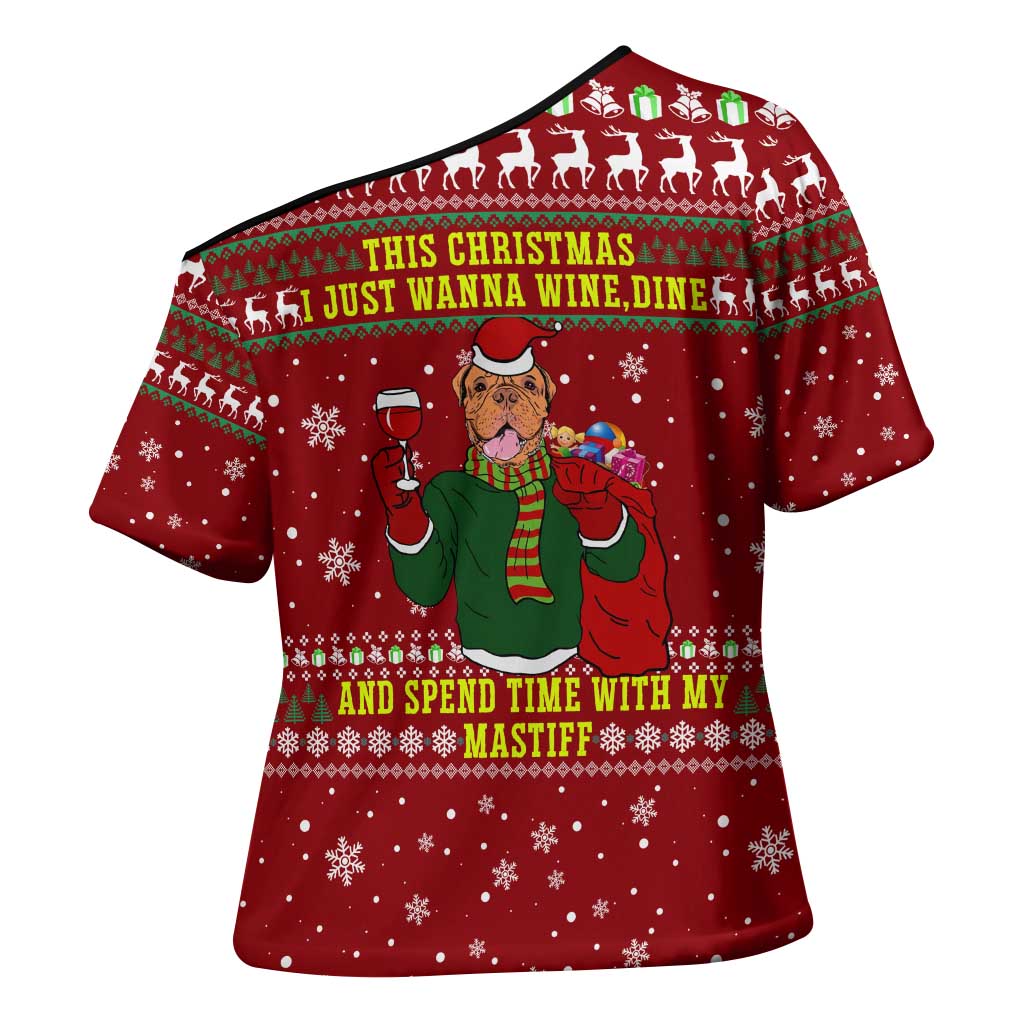 Spend Time With My Mastiff Christmas Cross Shoulder Shirt Xmas Holiday Patterns - Wonder Print Shop