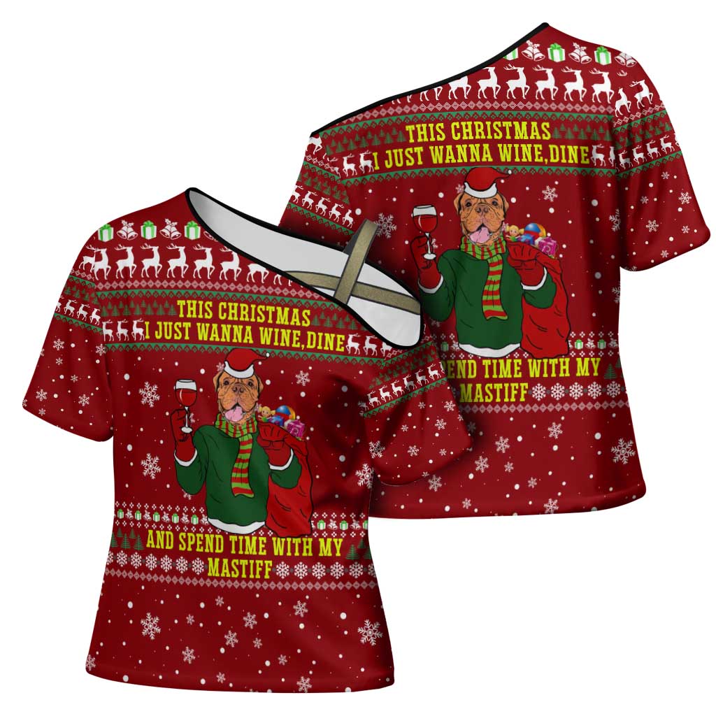 Spend Time With My Mastiff Christmas Cross Shoulder Shirt Xmas Holiday Patterns - Wonder Print Shop