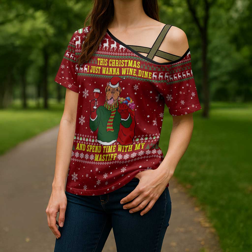 Spend Time With My Mastiff Christmas Cross Shoulder Shirt Xmas Holiday Patterns - Wonder Print Shop