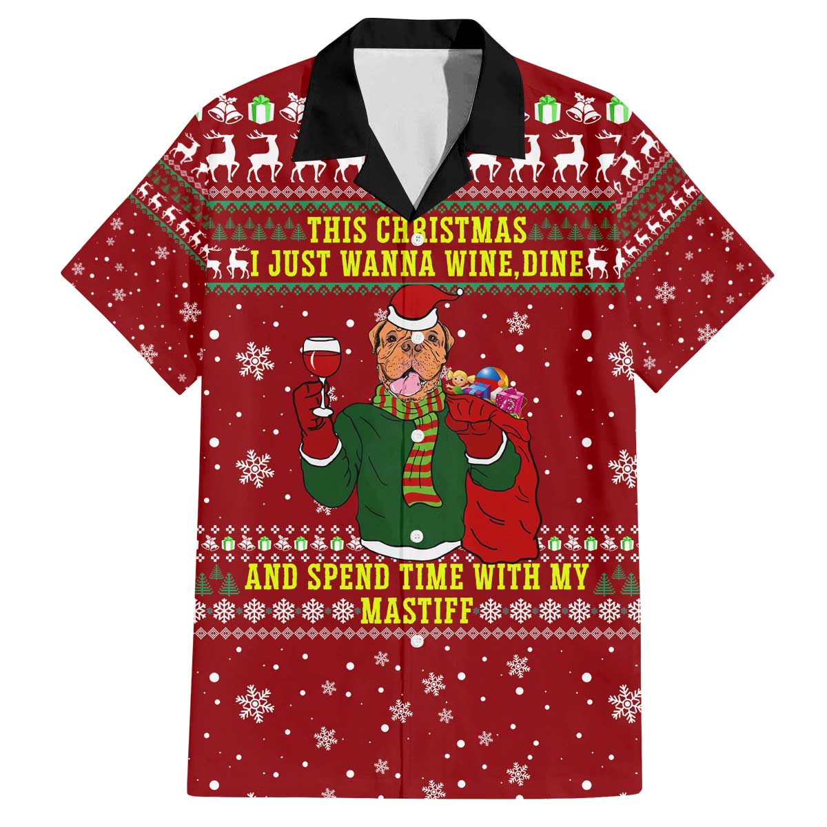 Spend Time With My Mastiff Christmas Family Matching Off The Shoulder Long Sleeve Dress and Hawaiian Shirt Xmas Holiday Patterns - Wonder Print Shop