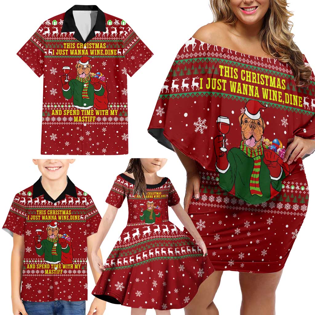 Spend Time With My Mastiff Christmas Family Matching Off Shoulder Short Dress and Hawaiian Shirt Xmas Holiday Patterns - Wonder Print Shop