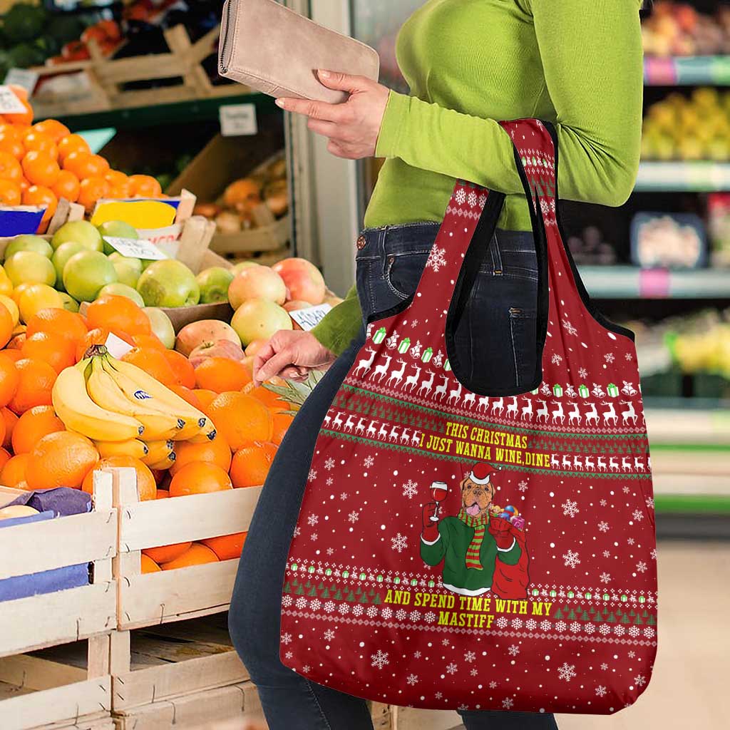 Spend Time With My Mastiff Christmas Grocery Bag Xmas Holiday Patterns - Wonder Print Shop