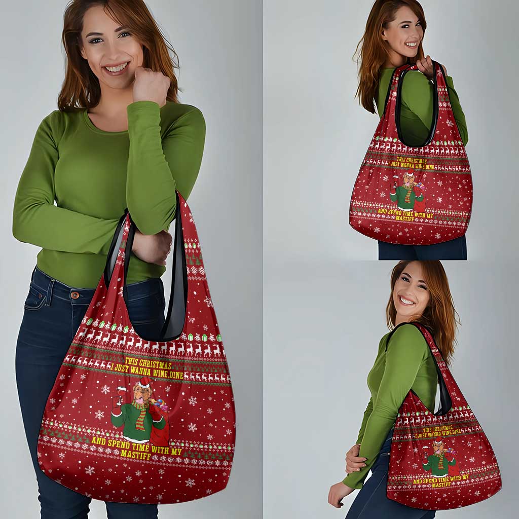 Spend Time With My Mastiff Christmas Grocery Bag Xmas Holiday Patterns - Wonder Print Shop