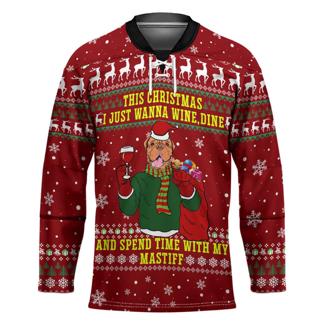 Spend Time With My Mastiff Christmas Hockey Jersey Xmas Holiday Patterns - Wonder Print Shop
