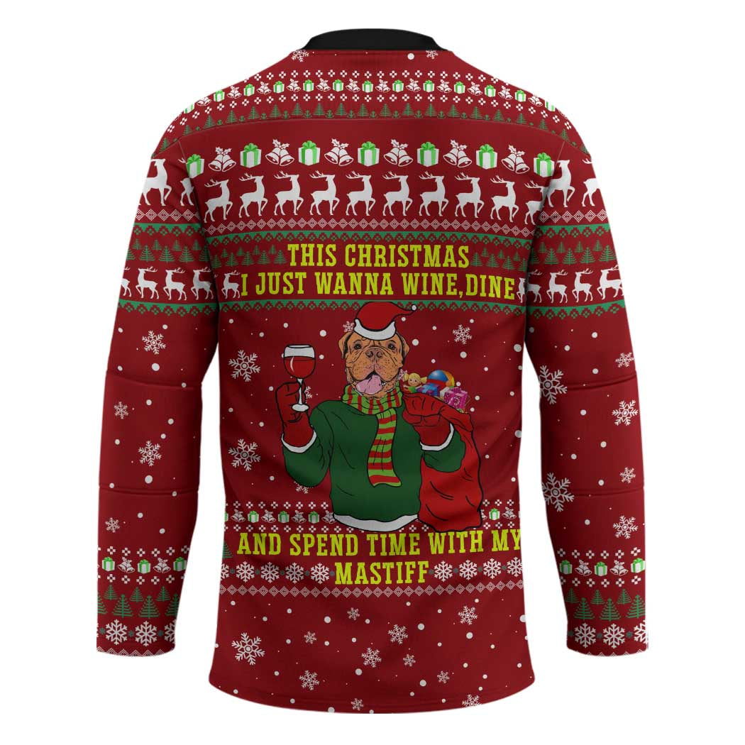 Spend Time With My Mastiff Christmas Hockey Jersey Xmas Holiday Patterns - Wonder Print Shop