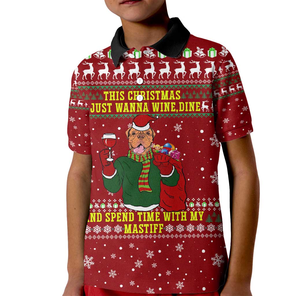 Spend Time With My Mastiff Christmas Kid Polo Shirt Xmas Holiday Patterns - Wonder Print Shop