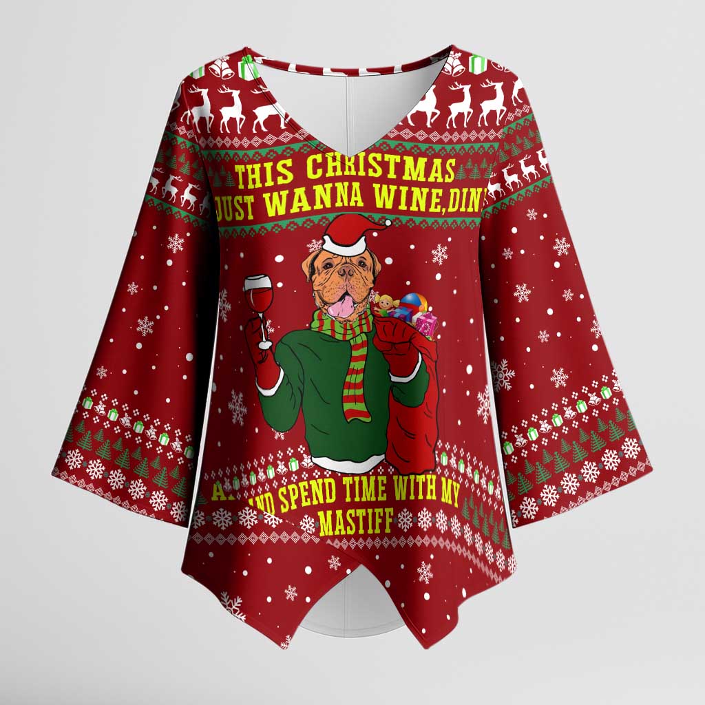 Spend Time With My Mastiff Christmas Kimono Sleeve Blouse Xmas Holiday Patterns - Wonder Print Shop