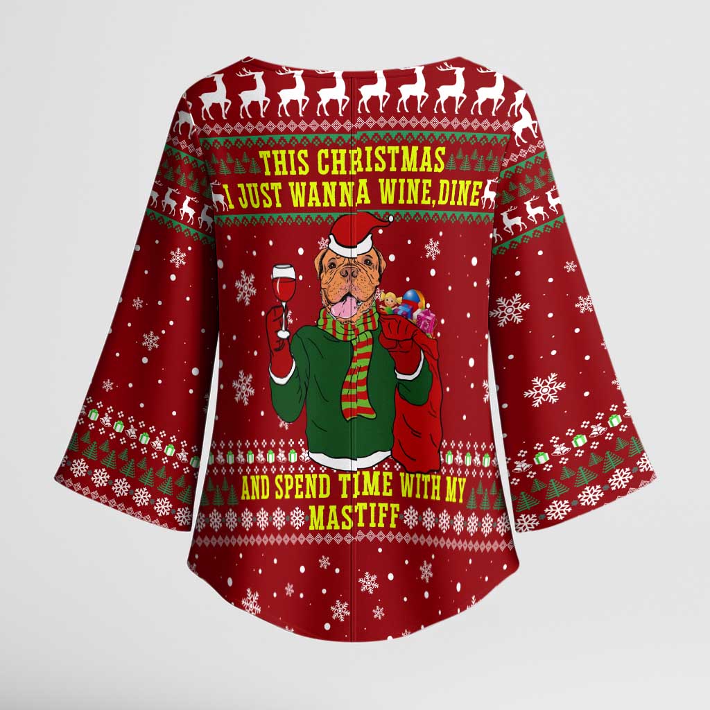 Spend Time With My Mastiff Christmas Kimono Sleeve Blouse Xmas Holiday Patterns - Wonder Print Shop