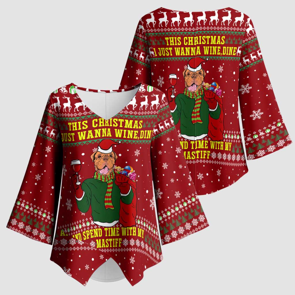 Spend Time With My Mastiff Christmas Kimono Sleeve Blouse Xmas Holiday Patterns - Wonder Print Shop