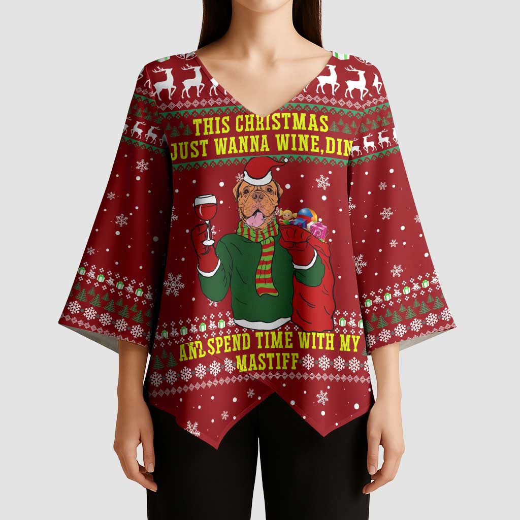 Spend Time With My Mastiff Christmas Kimono Sleeve Blouse Xmas Holiday Patterns - Wonder Print Shop